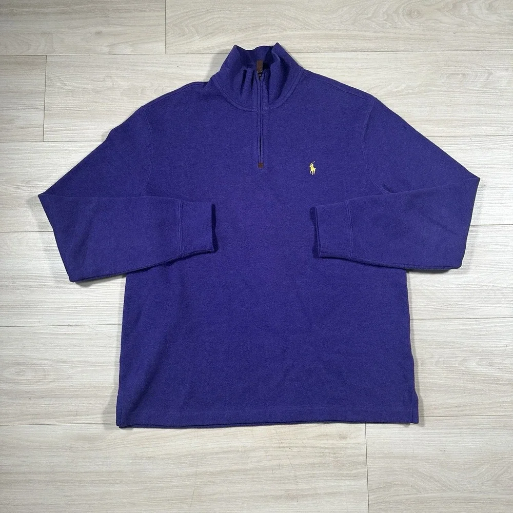 Polo Ralph Lauren Quarter Zip Pullover Mens Large Purple Cotton Mock Neck Preppy